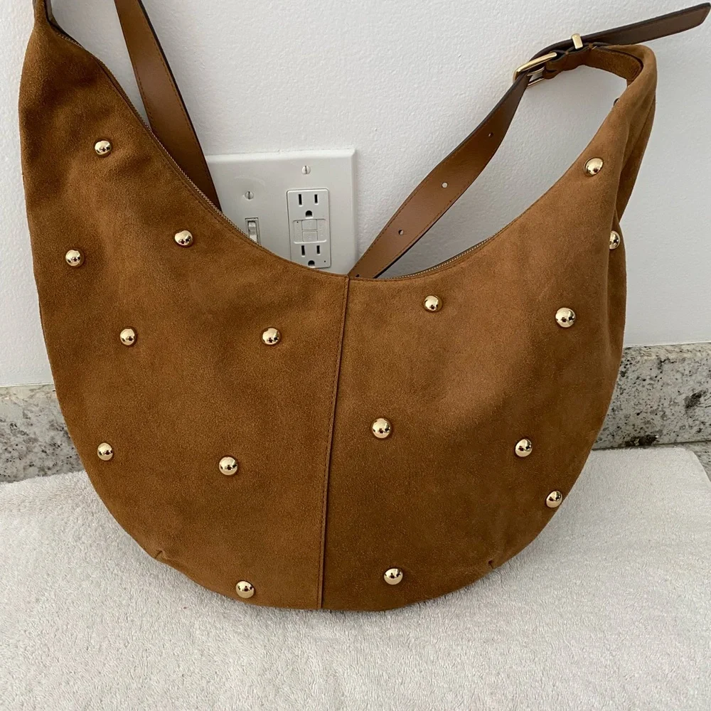 NWT MADEWELL ESSENTIAL CURVE SUEDE SHOULDER/CROSSBODY BAG. Dried acorn - Picture 4 of 9